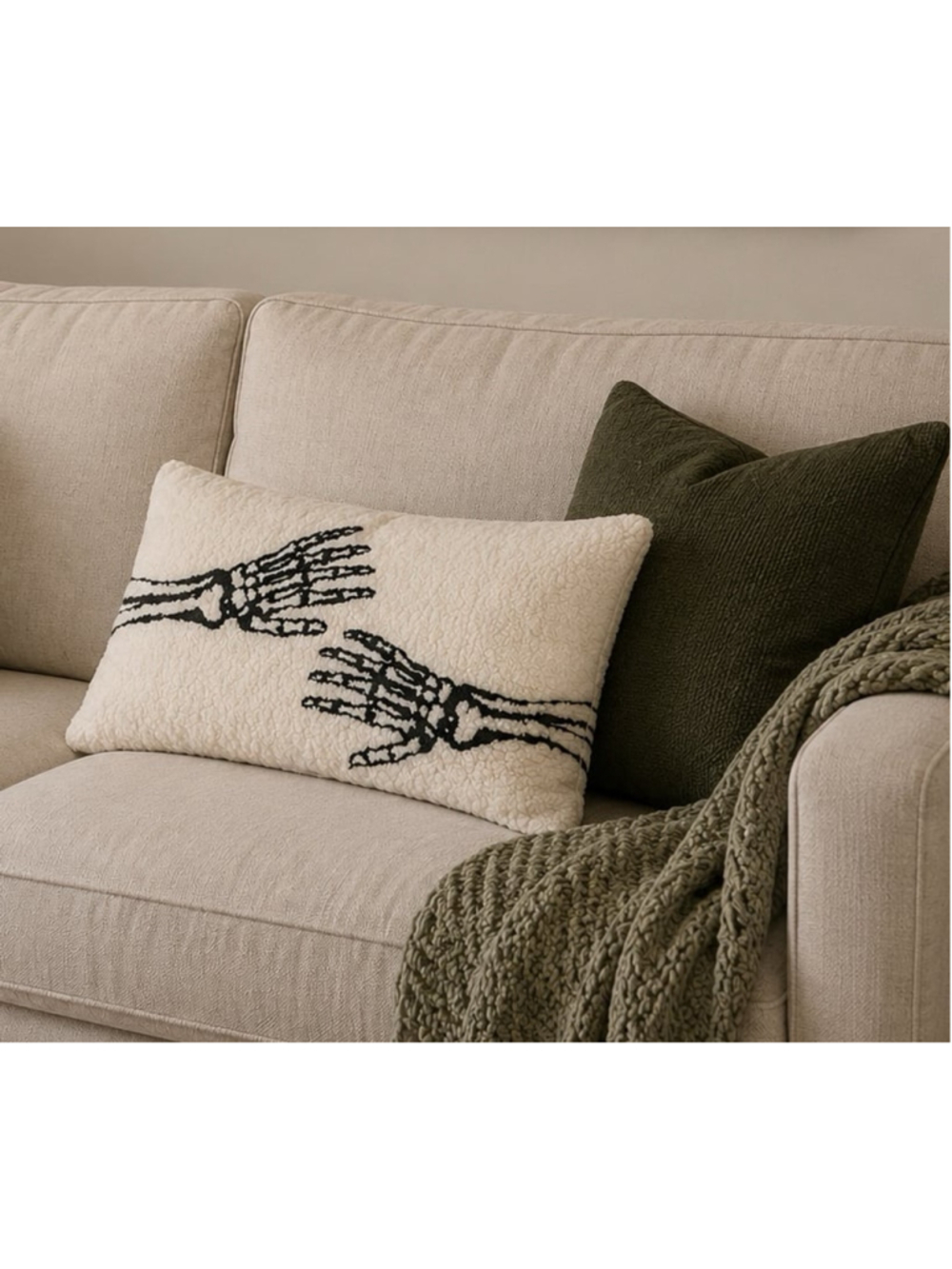 NWT Pottery Barn Skeleton Hands Embroidered Lumbar Pillow Cover